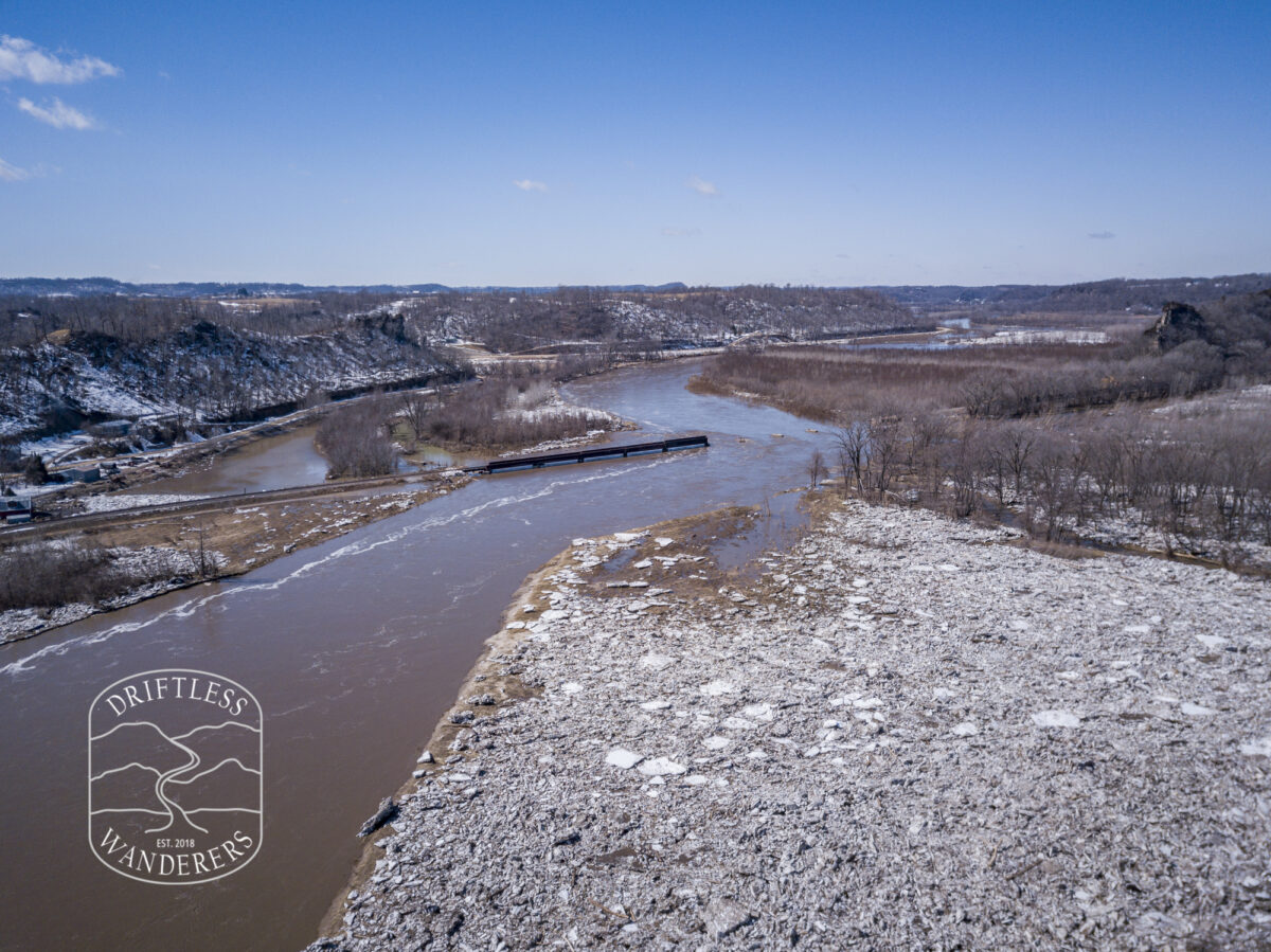Train bridge washout on the Turkey River due to flooding in March 2019.