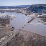 Train bridge washout on the Turkey River due to flooding in March 2019.