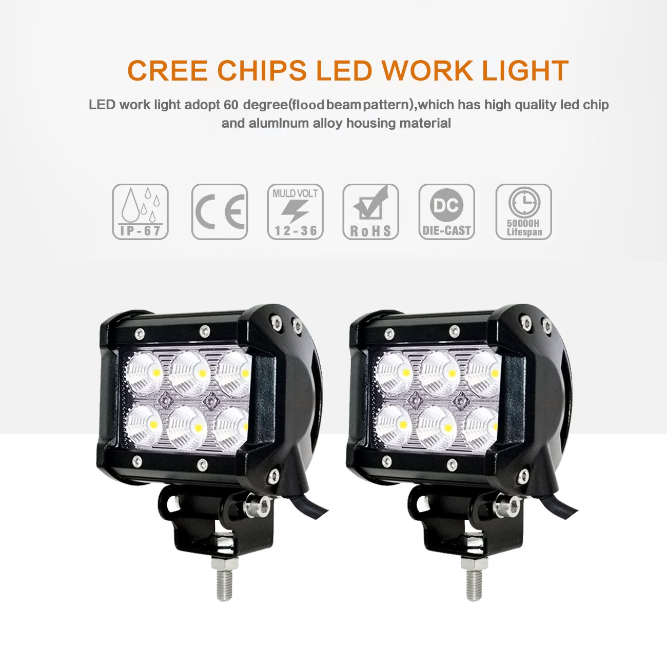 18W 4 Inch Flood Light 2 Pack - Image 5